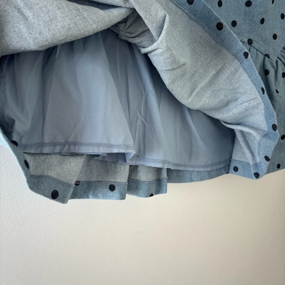 NWT Avec Les Filles Flirty Sky Blue Cotton Dotted Mini Shift Fit n Flare Dress - Picture 6 of 11